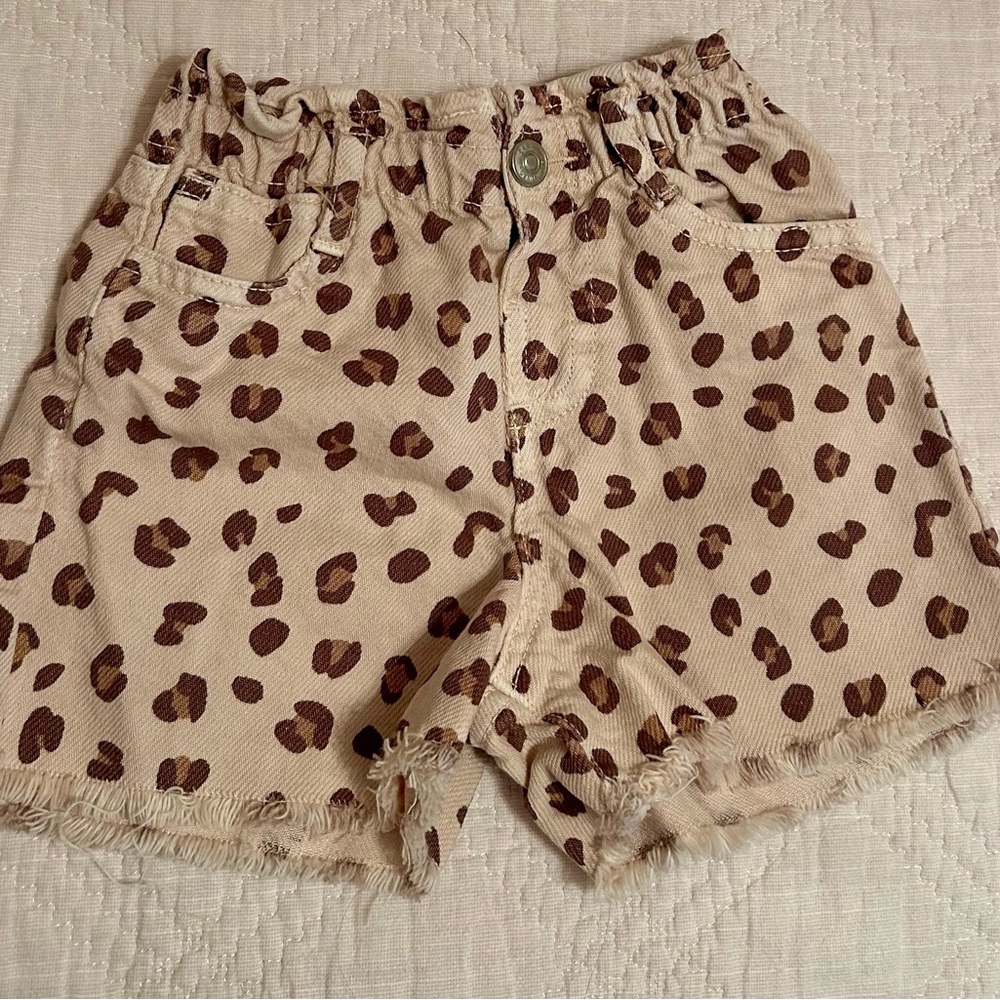 Leopard Print toddler denim paperbag  Shorts